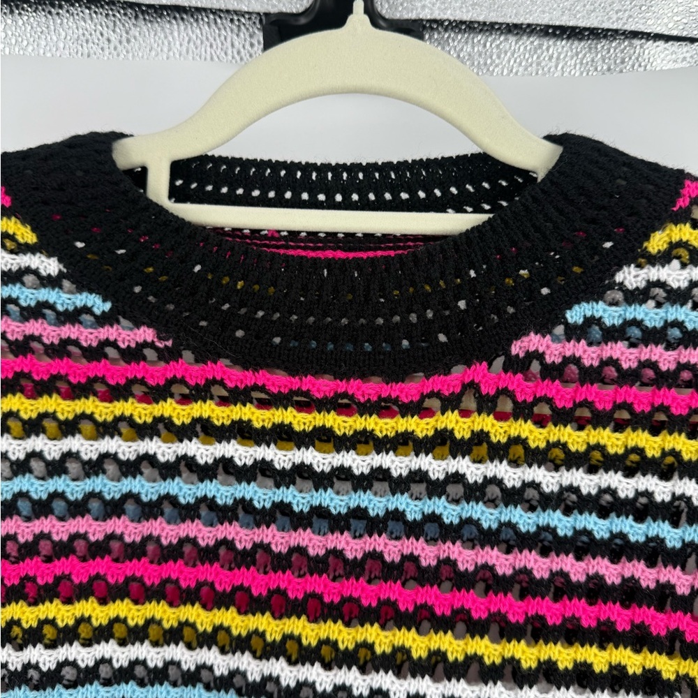 Vintage-Inspired Rainbow Crochet Knit Striped Sweater Boho Indie Color Pop Knit - Picture 12 of 15
